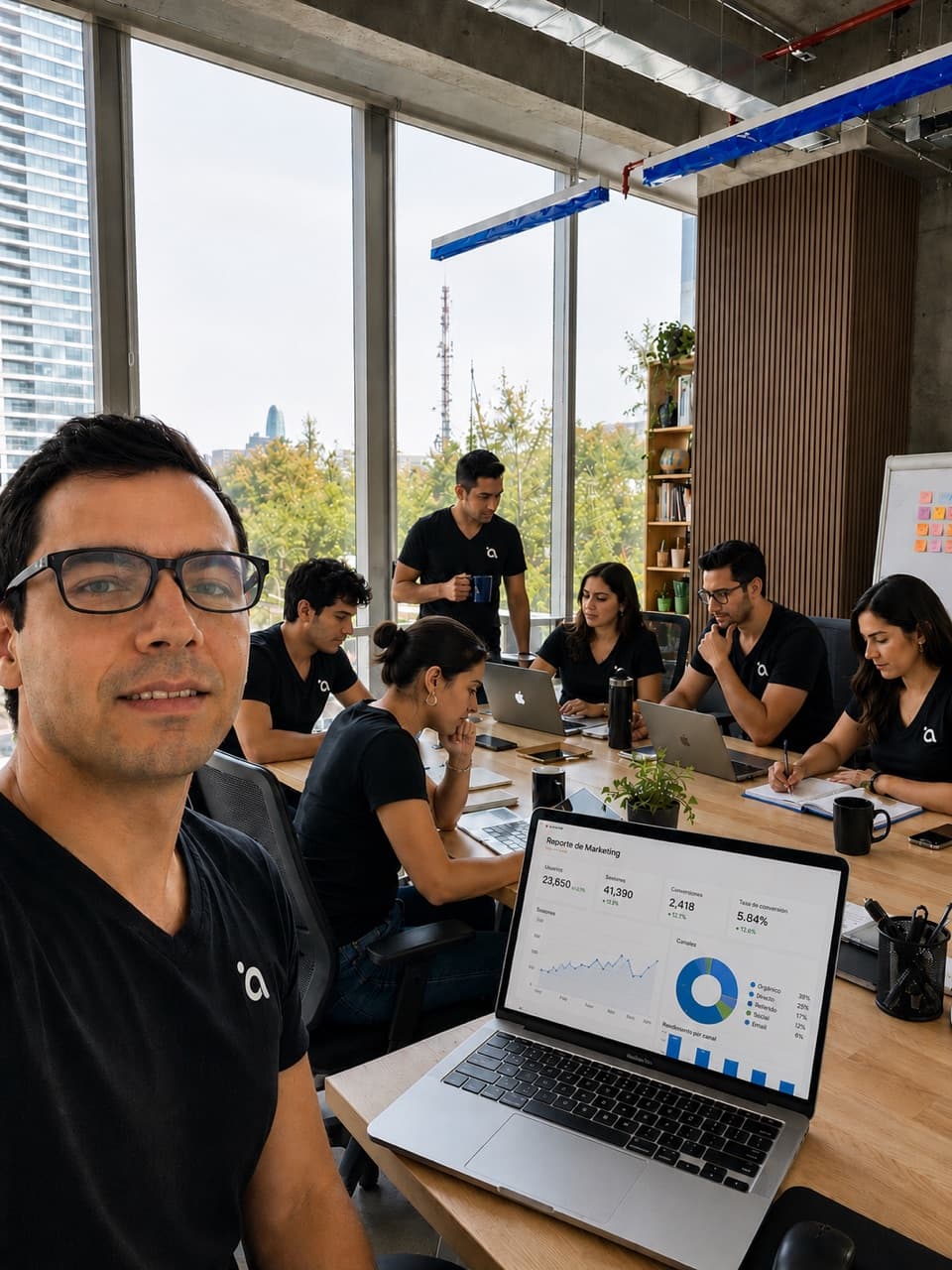 Equipo de marketing digital de Antuario trabajando desde sus oficinas WeWork en la Ciudad de México.